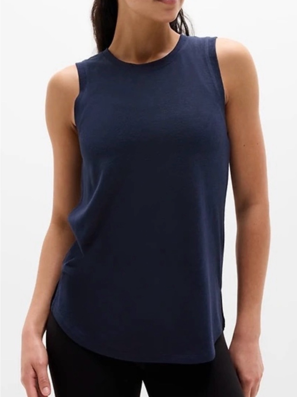 ATHLETA Navy Blue Breezy Tank Lightweight Curved Hem Active Workout Top Size 3X